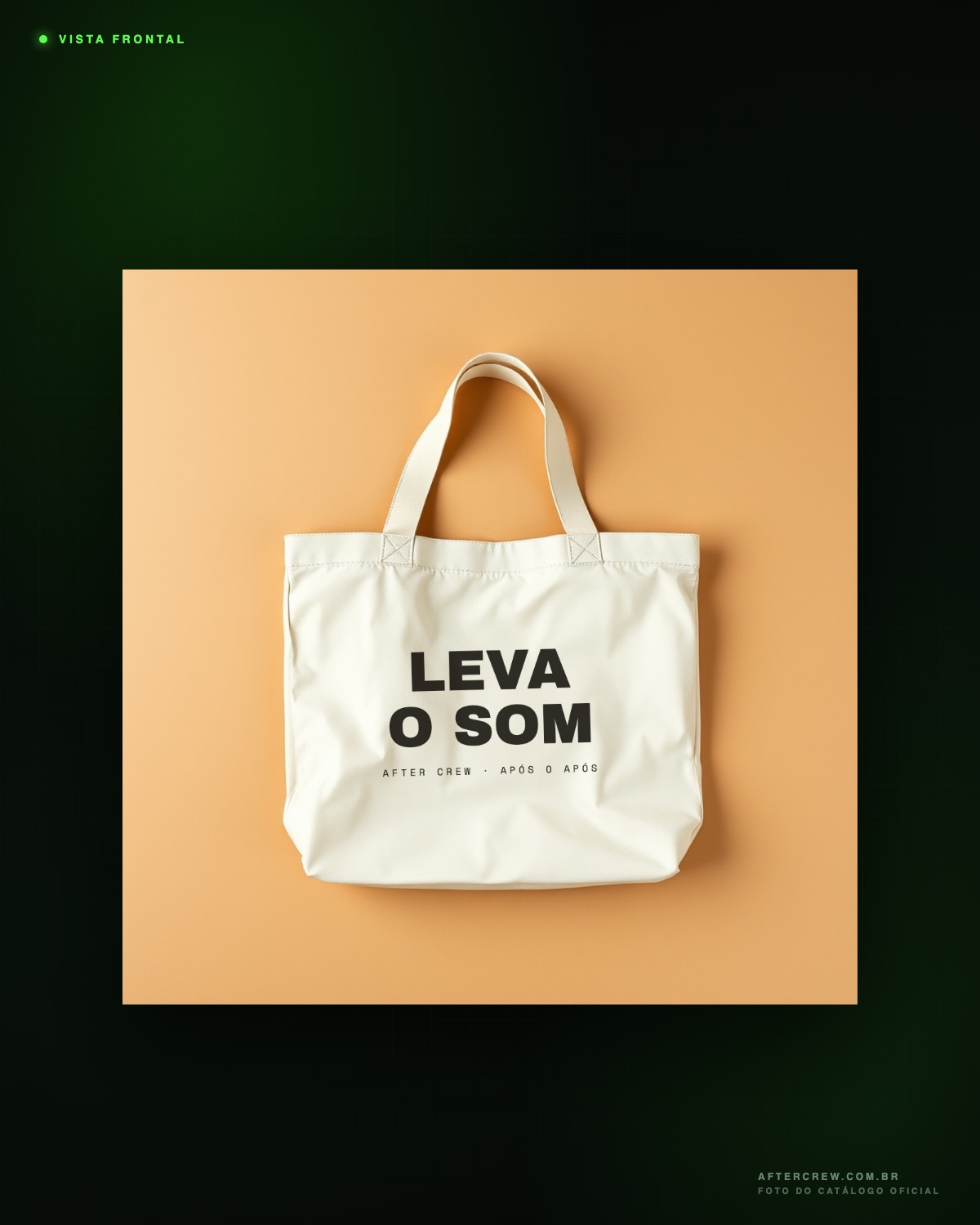Ecobag de lona crua com a frase LEVA O SOM estampada em preto