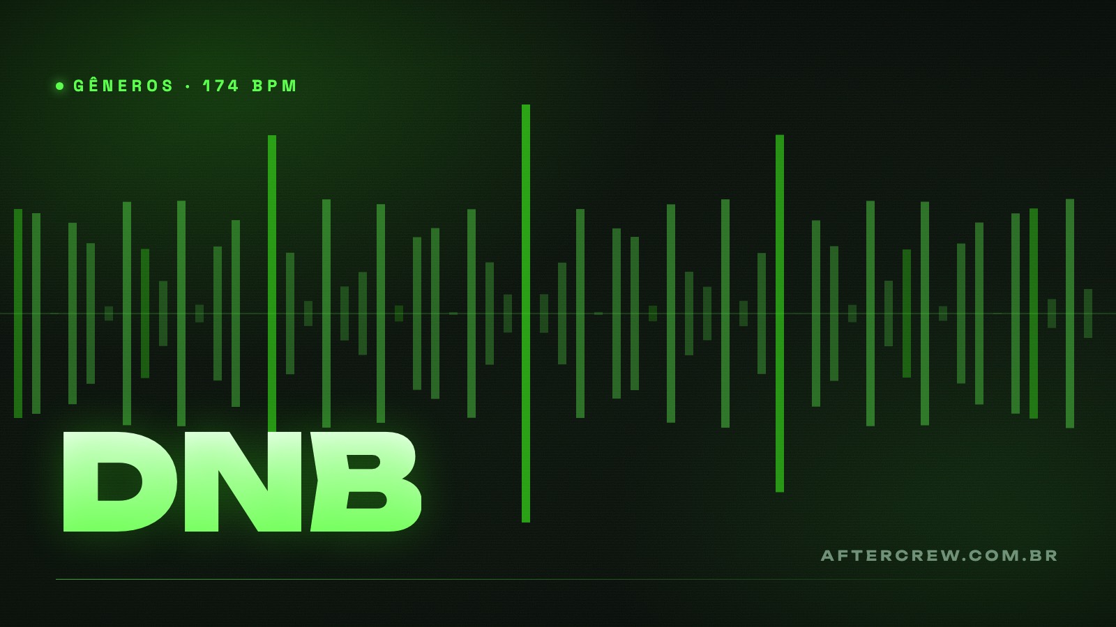 Arte editorial com breakbeat desenhado em barras rápidas e a sigla DNB