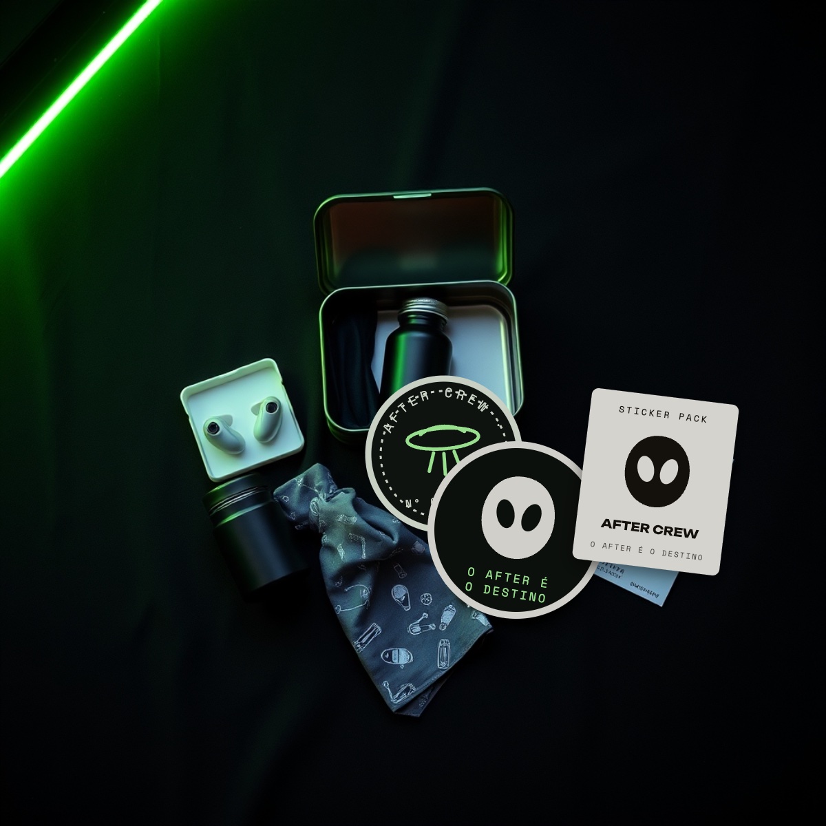 Lata de kit colecionável com itens da After Crew